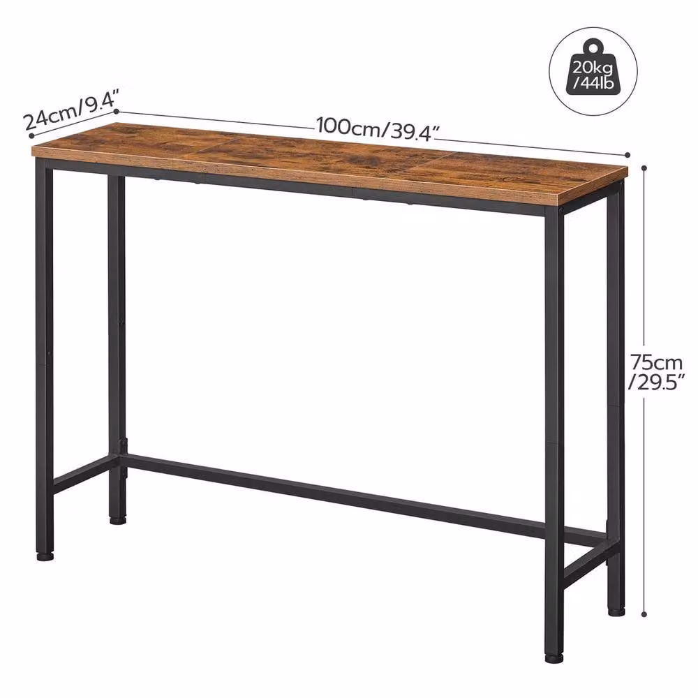 NESTLUNE Industrial Brown Wood Console Table, W: 100 cm, D: 15 cm, H: 75 cm – 2