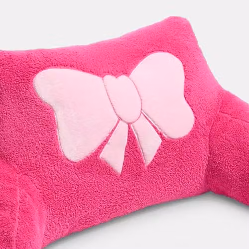 OHS Pink Teddy Fleece Reading Pillow with Embroidered Bow and Back Support for Adults W/D/H: 65 x 40 x 40 cm – 4