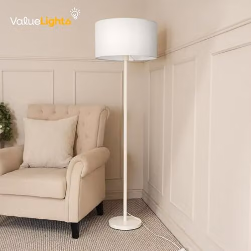 ValueLights White Metal Minimalist Single Stem Floor Lamp Base with Cylinder Foot – 2