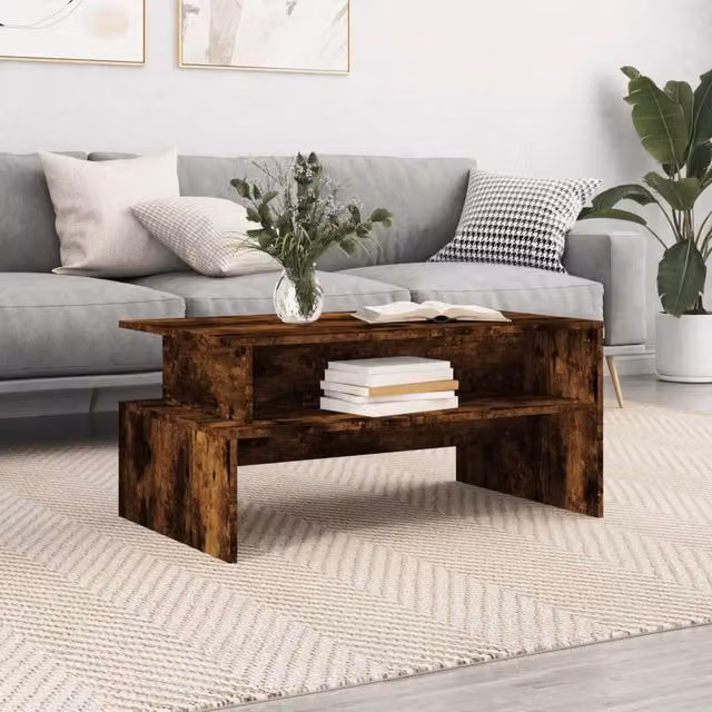 Berkfield Home Modern Rectangular Coffee Table in Smoked Oak Brown, W: 90 cm, D: 55 cm, H: 42.5 cm – 1