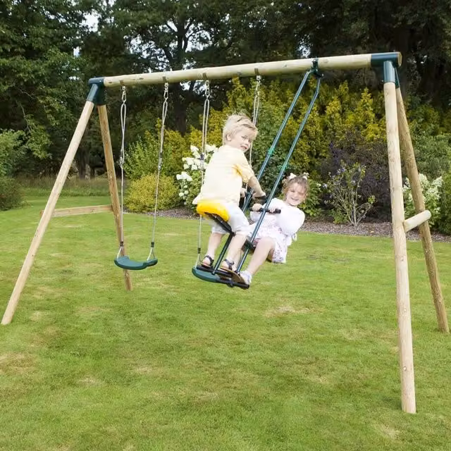 Rebo Neptune Wooden Triple Swing Set with Glider in Green