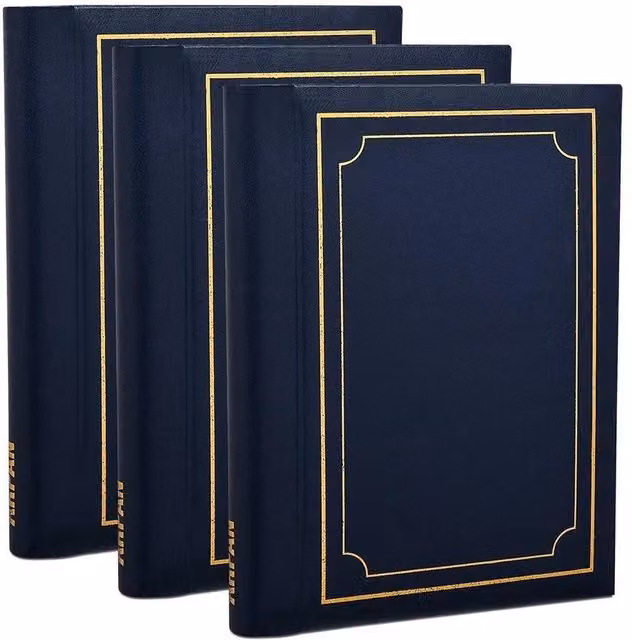 Arpan Set of 3 Self-Adhesive Photo Albums with 108 Sheets and 216 Sides in Blue Padded Leather Style Finish