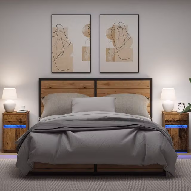 Berkfield Home Set of 2 Modern Bedside Cabinets in Brown, W/D/H: 38 x 34 x 61 cm