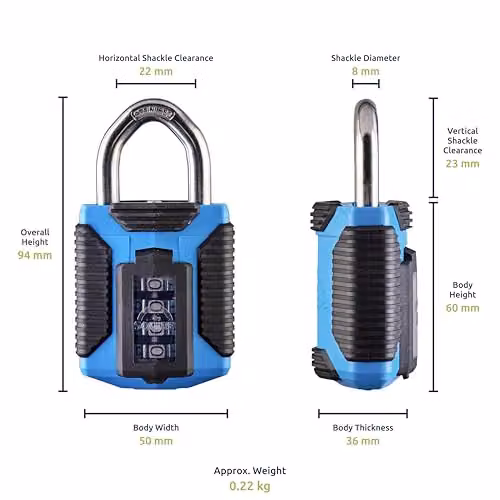 Squire CP50 Heavy Duty 4 Wheel Combination Padlock in Blue – 3