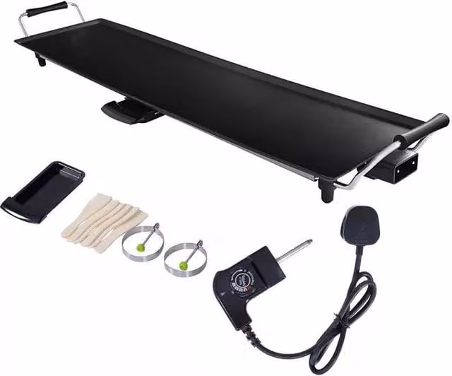 Costway Electric XXL Teppanyaki Tabletop Grill with Non-Stick Smooth Plate and Adjustable Thermostat, Black, W: 90 cm, D: 23 cm – 1