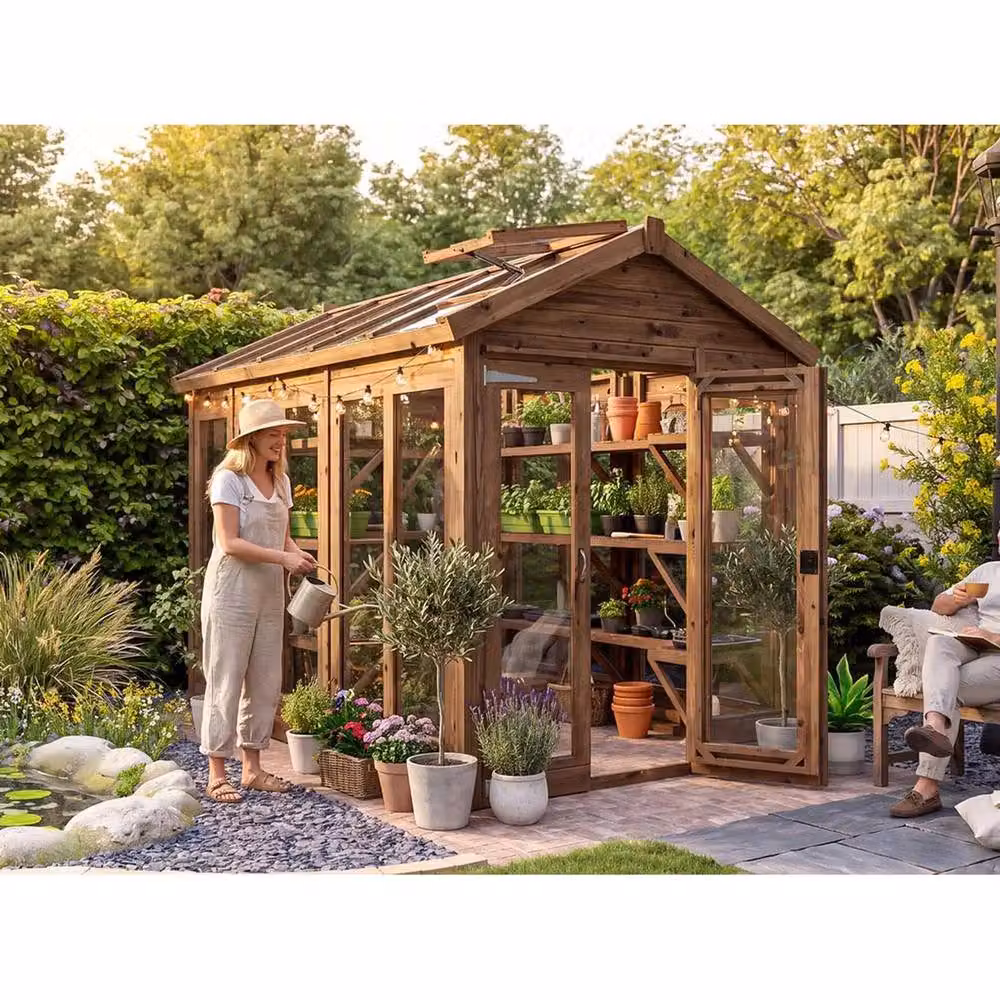 Dunster House Wooden Growzilla Greenhouse with Auto Vent in Brown, W: 1.8 m, D: 3.0 m – 2