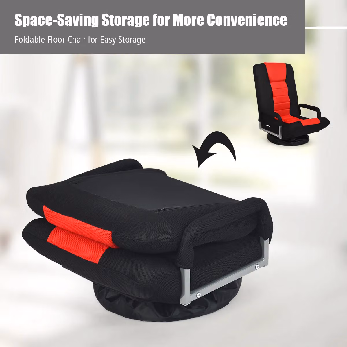 Costway Red Folding Floor Gaming Chair with 6-Position Adjustable Backrest – 8