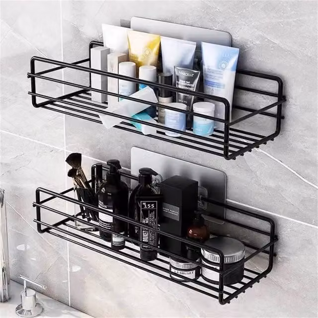 Nordara 2-Pack Adhesive Bathroom Shower Caddy Shelf Storage Organizer Tray Holder in Black