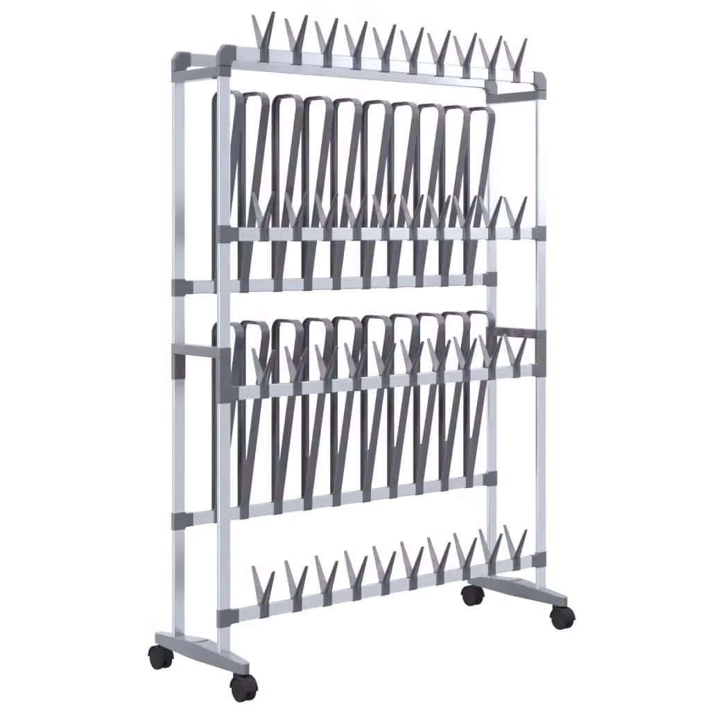 Berkfield Home Silver Metal Shoe Rack with Wheels W: 89 cm, D: 27 cm, H: 120 cm – 2