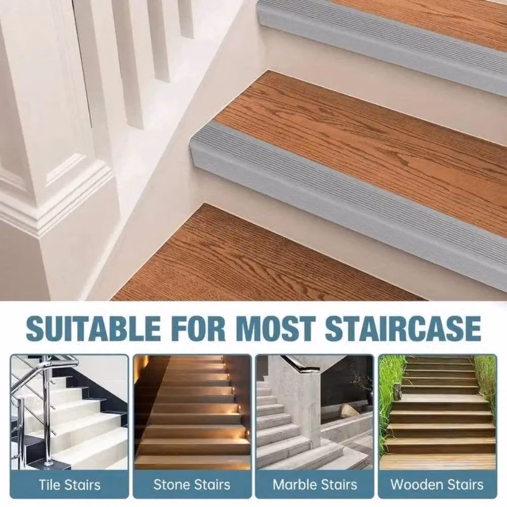 PAWNORA Grey Anti Slip PVC Stair Nosing Step Edge Trim, 6m – 4