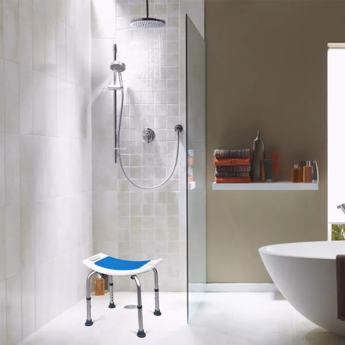 Costway Height Adjustable Padded Bath Chair with Non-Slip Drainage Seat in Multicolour – 3