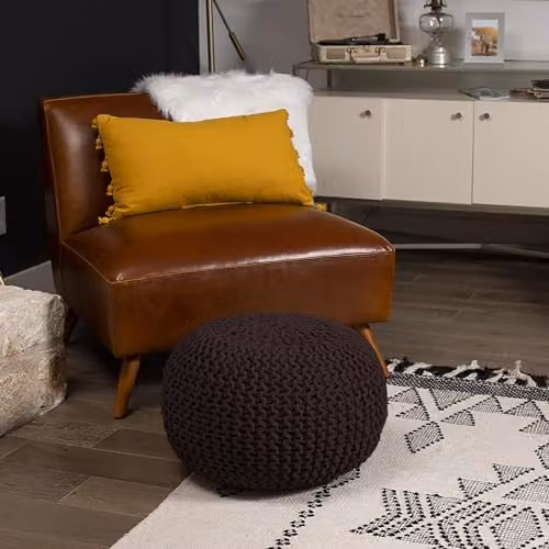 Home Sweet Home UK Handmade Chunky Knitted Cotton Ottoman Footstool in Brown, W/D/H: 50 x 50 x 30 cm – 2