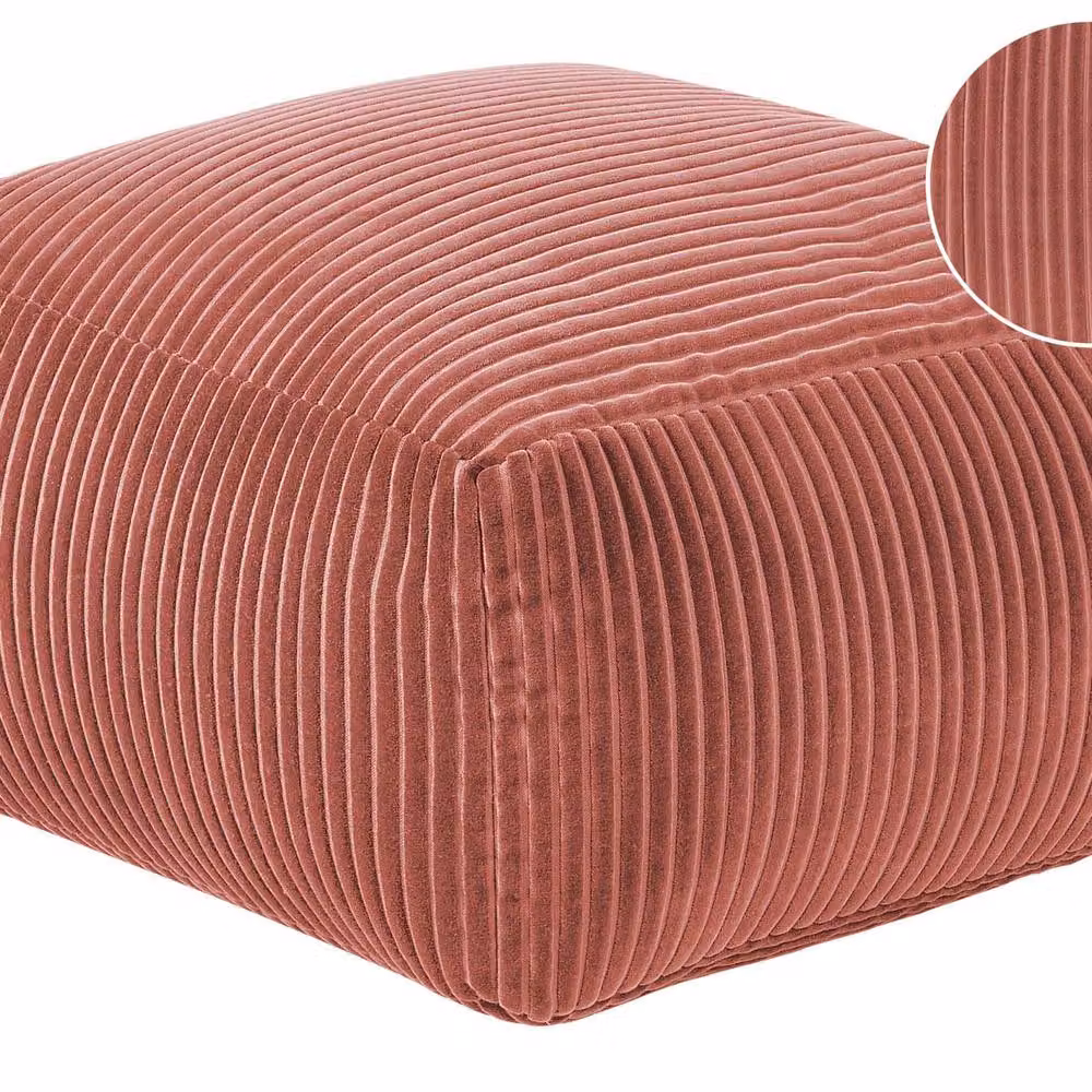Wyld and Coco Light Red Corduroy Pouffe Footstool, W/D/H: 50 x 50 x 30 cm – 2