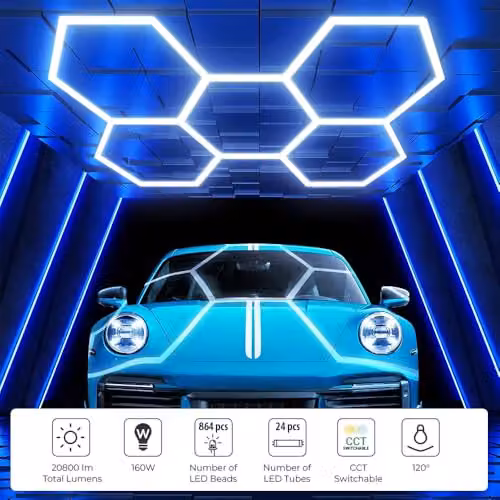 ENER-J 160W Hexagon LED Ceiling Light in White with CCT Switchable Colour Temperature for Garage and Workshop – 3