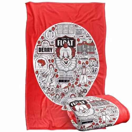 Warner Bros. It 2017 Pennywise Icon Balloon Super Soft Fleece Throw Blanket, Multicolour, W: 91 x 147 cm – 1