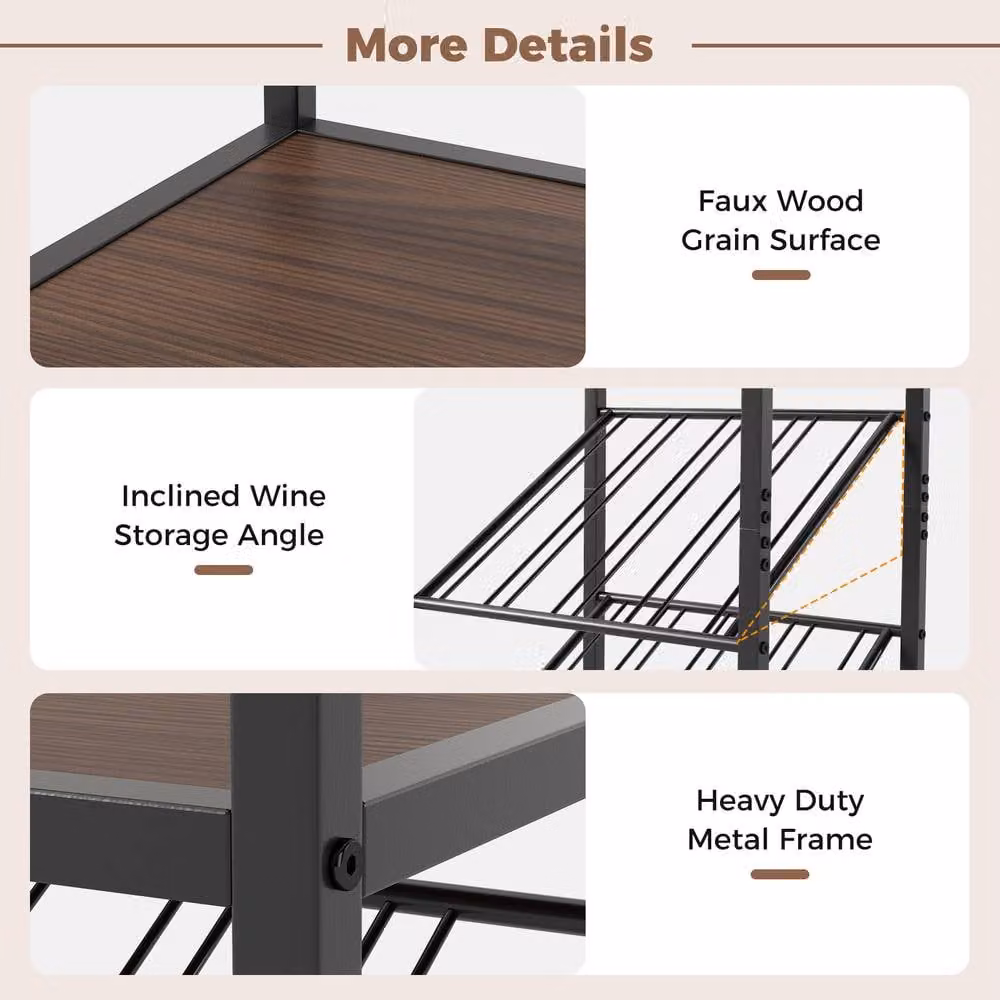 Gymax 7-Tier Freestanding Wine Rack and Liquor Storage Stand with Glass Holder in Brown – 9
