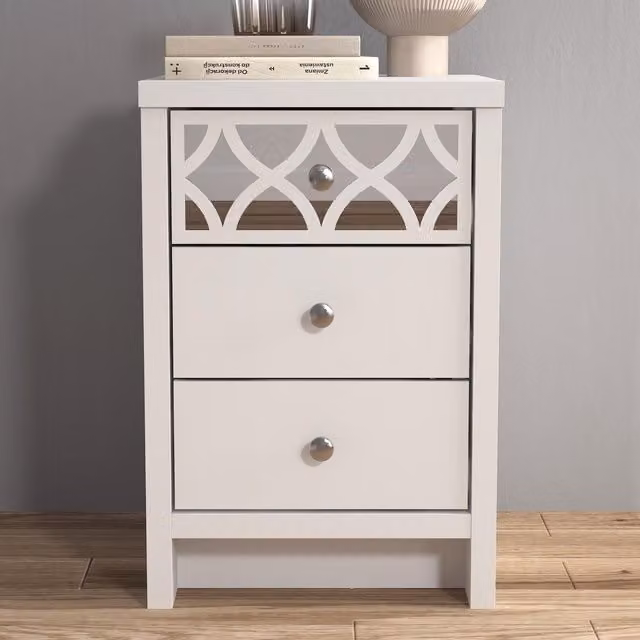 GFW Arianna Glossy White Wooden Bedside Table with Mirror Top – 2