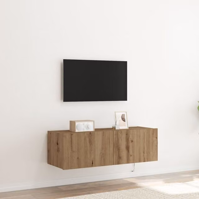 Berkfield Home Artisan Oak TV Wall Cabinet with Integrated LED Lights, Brown, W: 100 cm, D: 35 cm, H: 31 cm