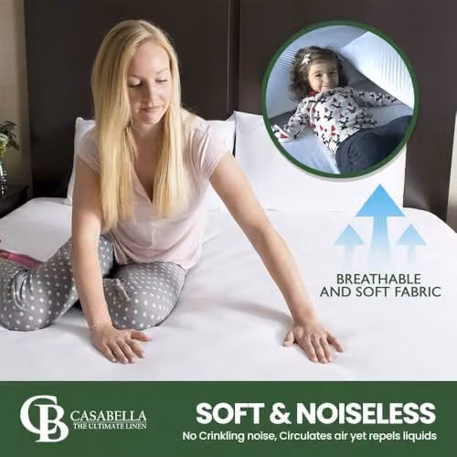 Casabella White Zippered Waterproof King Size Mattress Protector, Anti-Allergy and Mite-Proof, W/D/H: 153 x 200 x 30 cm – 2