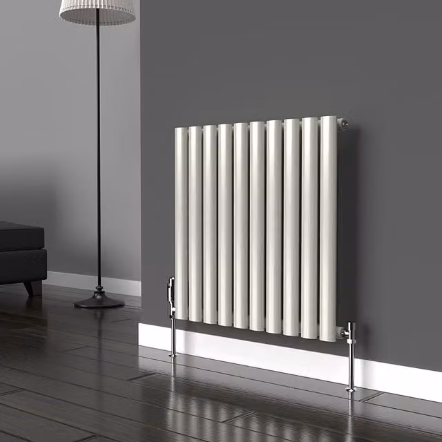 Lux Heat Oval Horizontal Coloured Radiator in Stone White, W: 600 mm x H: 540 mm