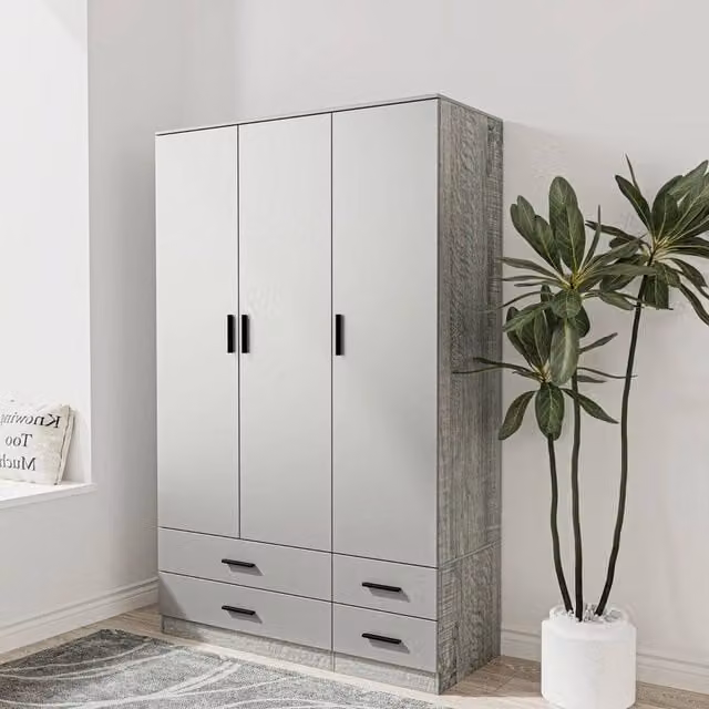 FORGEVIO Modern 3 Door and 4 Drawer Wardrobe with Internal Shelves in Ash Grey – 1