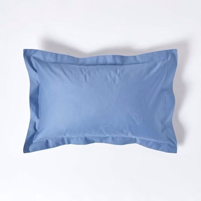 Homescapes 1000 Thread Count Combed Cotton Percale Oxford Pillowcase in Blue