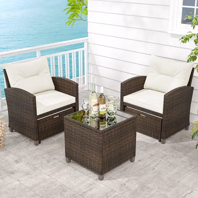 COSTWAY 5 Piece Modern White Rattan Patio Furniture Set