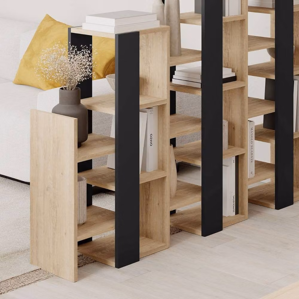 CALICOSY Anissa Room Divider Shelf in Light Oak, H 151 x W 42 x D 29 cm – 3