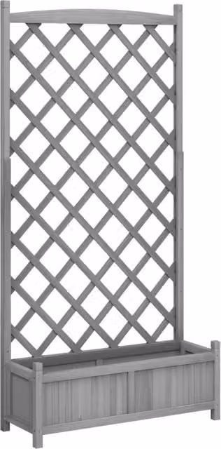 Berkfield Home Grey Solid Wood Fir Planter with Trellis – 1