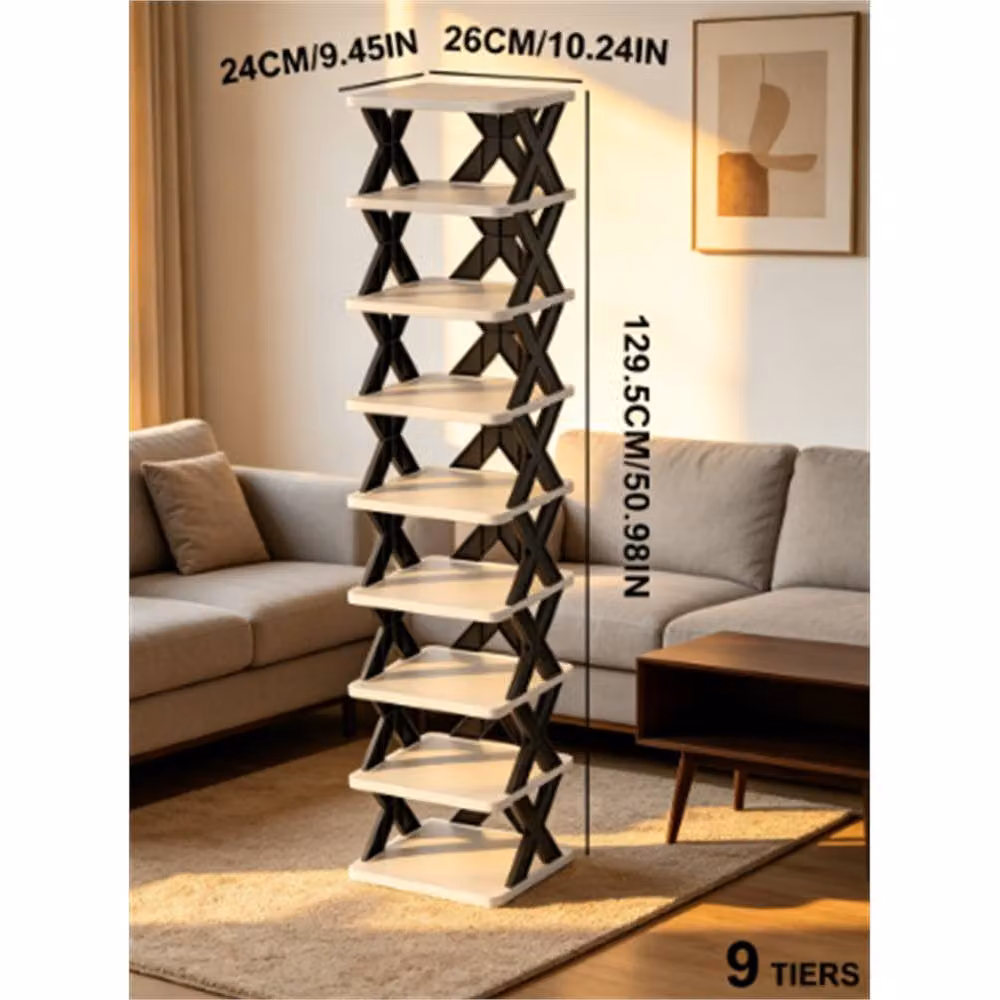 Nordara 9 Tier Narrow Stackable Free-Standing DIY Tall Shoe Storage Rack in White, H 100 cm x W 15 cm x D 15 cm – 3