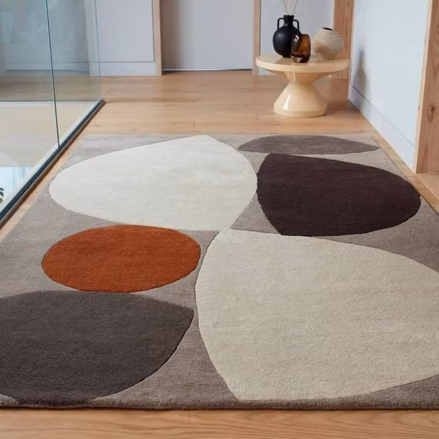 The Rug Shop UK Grey and Multicolour Modern Handmade Geometric Wool Area Rug, W: 200 cm, D: 290 cm