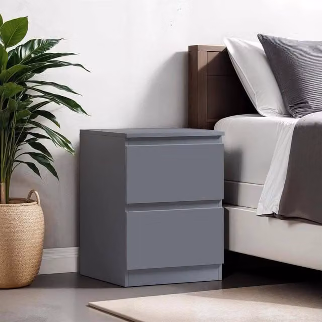 SPETLEK Matt Dark Grey Handleless 2 Drawer Bedside Table
