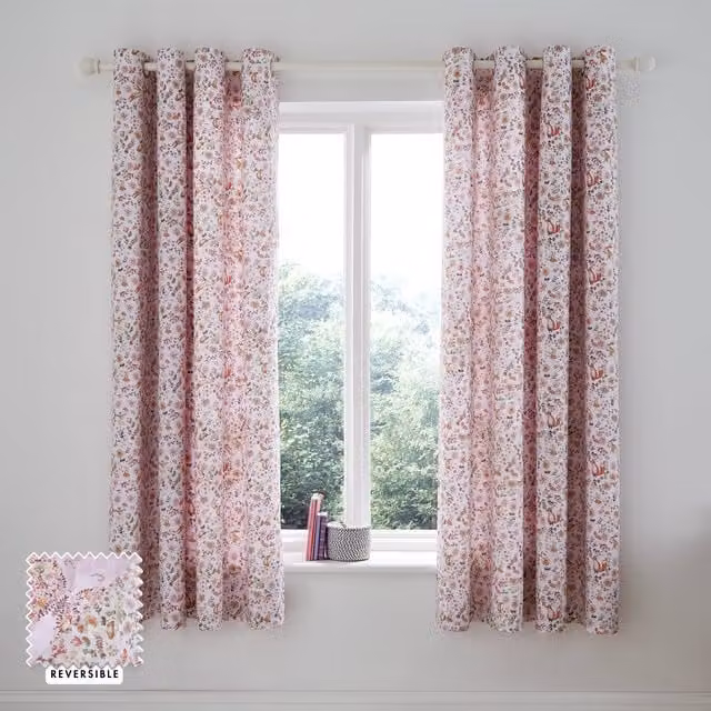 Catherine Lansfield Enchanted Butterfly Pink Eyelet Curtains W: 66 in, H: 72 in