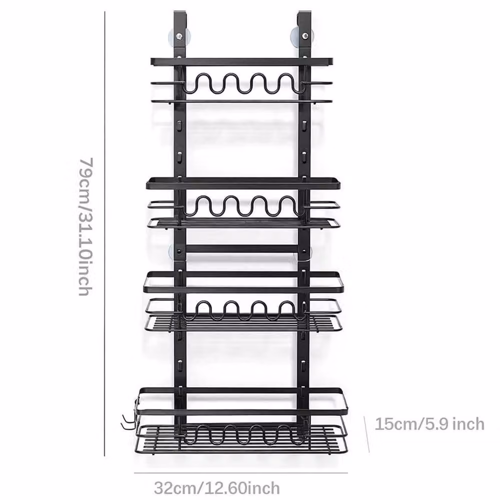 NESTLUNE 4 Tier Adjustable Metal Door Hanging Rack and Wall Mounted Storage Shelf, Black, W/D/H: 79 x 15 x 15 cm – 2