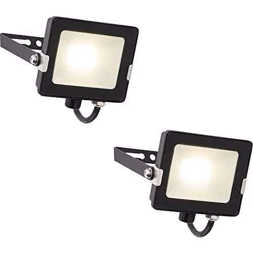Loops 2 Pack Outdoor Waterproof LED Floodlight, 20W Cool White, Matt Black Aluminium and Glass, IP65 Rated
