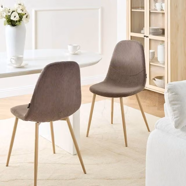 Wyld and Coco Astra Set of 2 Armless Dining Chairs in Beige Corduroy – 1