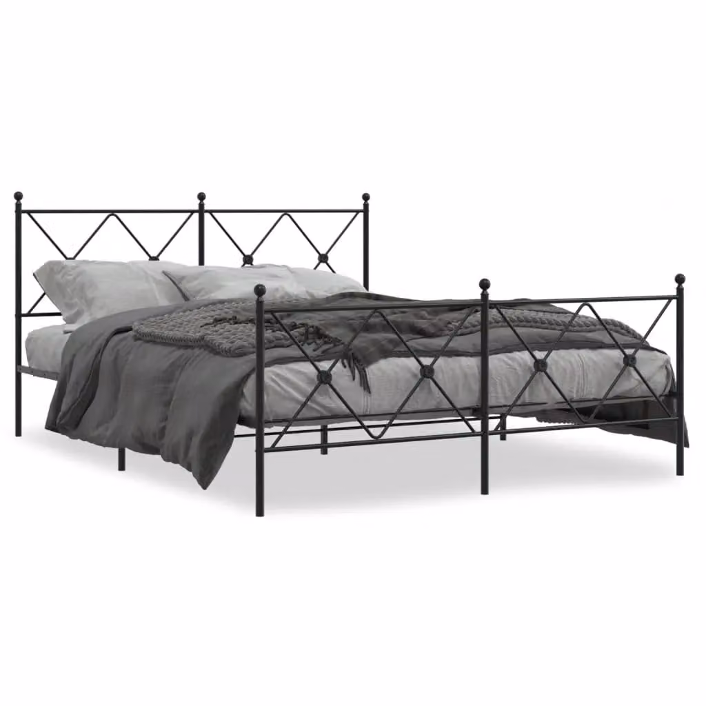 Berkfield Home Metal Bed Frame with Footboard, Black, W/D/H: 150 x 200 cm – 2