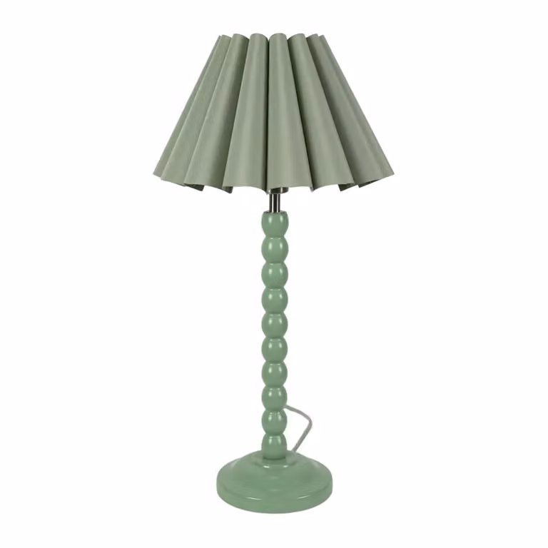 ValueLights Bobbin Stem Table Lamp in Green with Fabric Cone Shade
