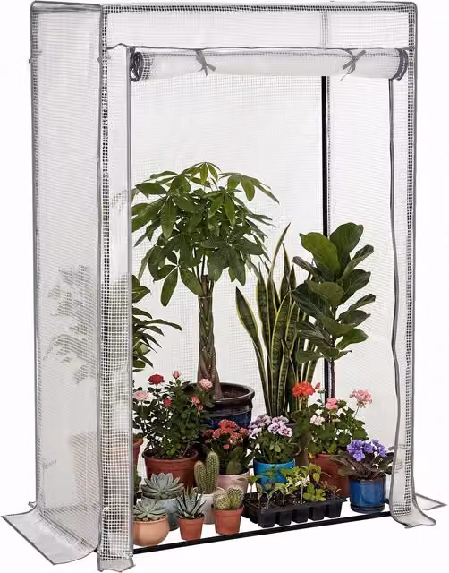Outsunny White Steel-Framed PE Greenhouse Shelter with Roll-Up Door
