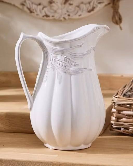 Dibor Traditional White Ceramic Flower Jug Pitcher for Tabletop Decor