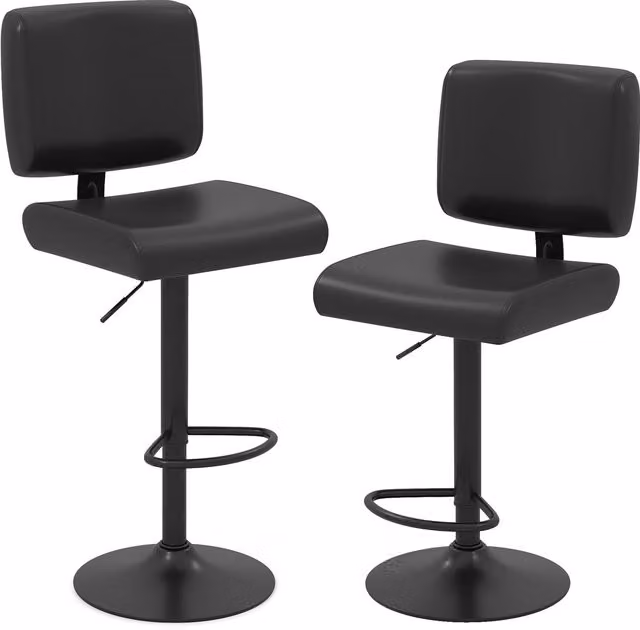 Gymax Set of 2 Modern Black Swivel Bar Stools with Adjustable Height and Synthetic Leather Upholstery – 1