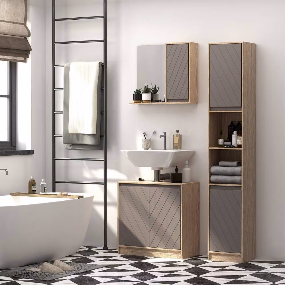 STILVORA Modern Freestanding Bathroom Cabinet in Light Oak with Adjustable Shelves and Hinged Doors, H: 170 cm, W: 30 cm – 4