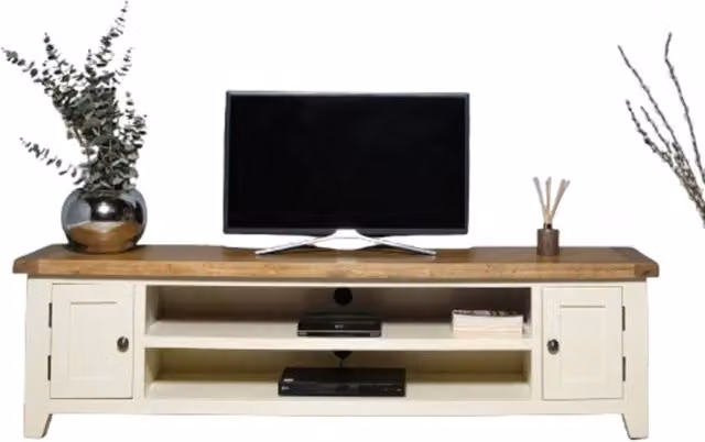 Elm Home And Garden Rustic Painted White and Beige Large Wide Screen TV Media Unit