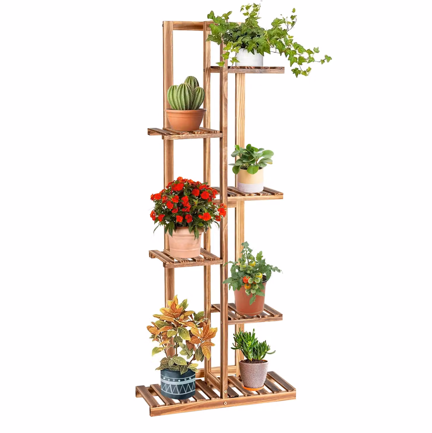 Costway 6 Tier Wooden Vertical Flower Stand and Potted Plant Rack in Brown – 2