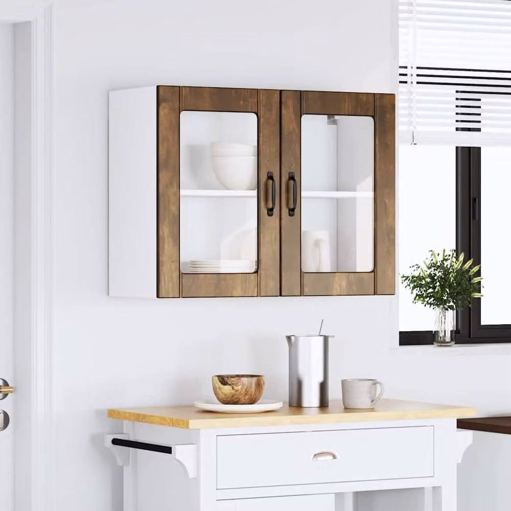 Berkfield Home Lucca Kitchen Wall Cabinet with Glass Doors in Smoked Oak Brown – 2