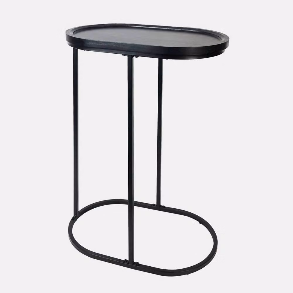 OHS Modern Oval C-Shaped Coffee Table and Sofa Desk in Black Wood Effect – 2