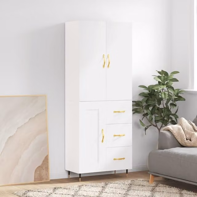 Berkfield Home Modern White Matt Highboard with Hinged Doors and Internal Shelves W/D/H: 69.5 x 34 x 180 cm