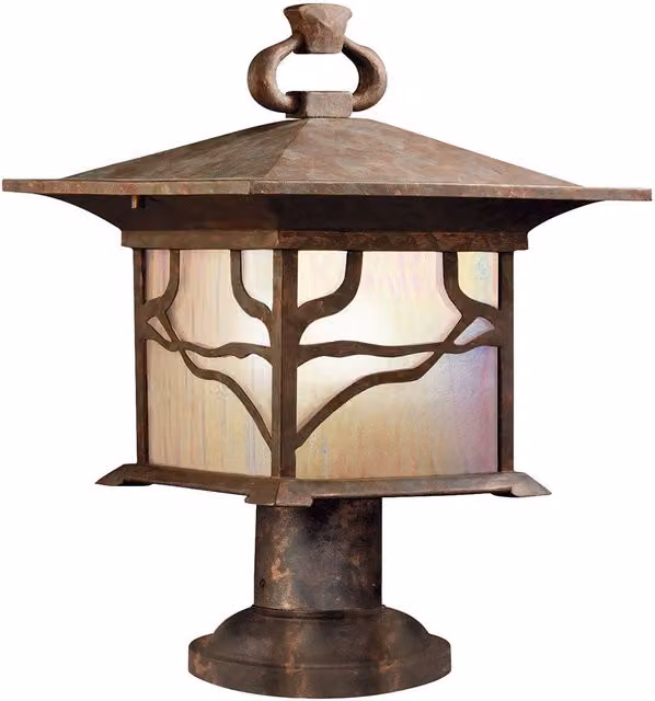 Kichler Morris Outdoor 1 Light Pedestal Lantern in Copper and Brown with Transparent Glass, IP44