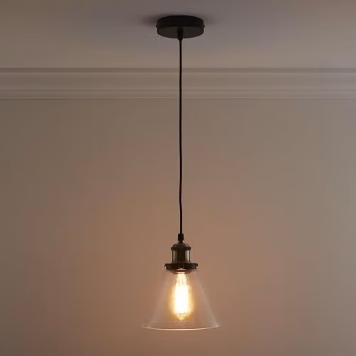 K LIVING Lucy One Light Hanging Pendant Lamp with Transparent Glass and Gold/Brass Finish – 1