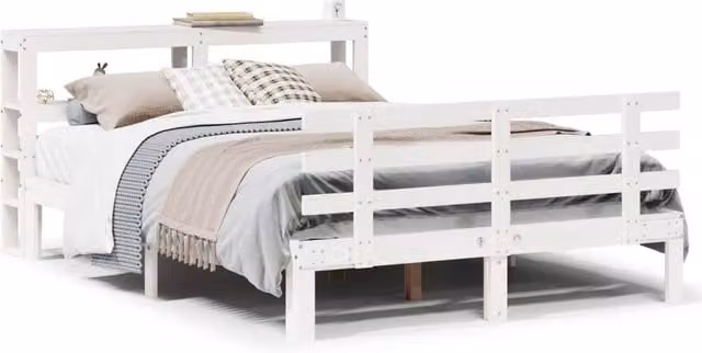 Berkfield Home Small Double Bed Frame with Headboard and Side Compartments in White Rustic Pine, W/D/H: 120 x 190 cm